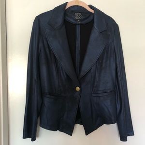 Clara Sun woo liquid Leather blazer jacket navy S